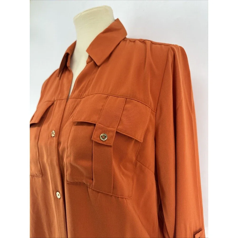 MICHAEL Michael Kors Relaxed Boxy Fit Button Down Orange Top Sz Med